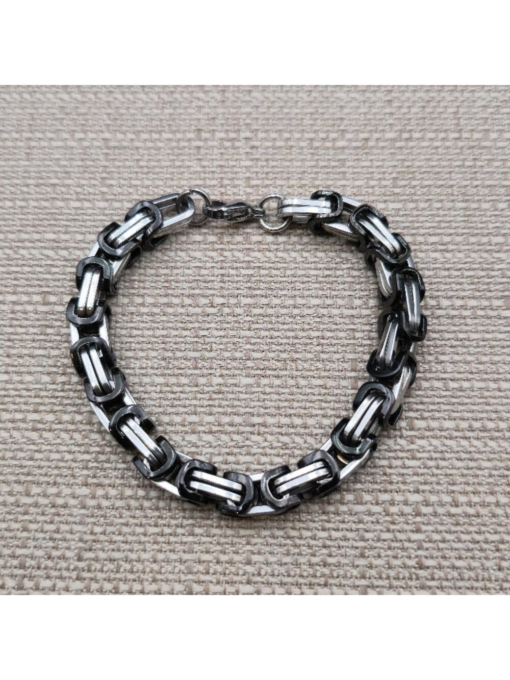 9 Inch Two-Tone Stainless Steel Square Byzantine Chain Bracelet A8649